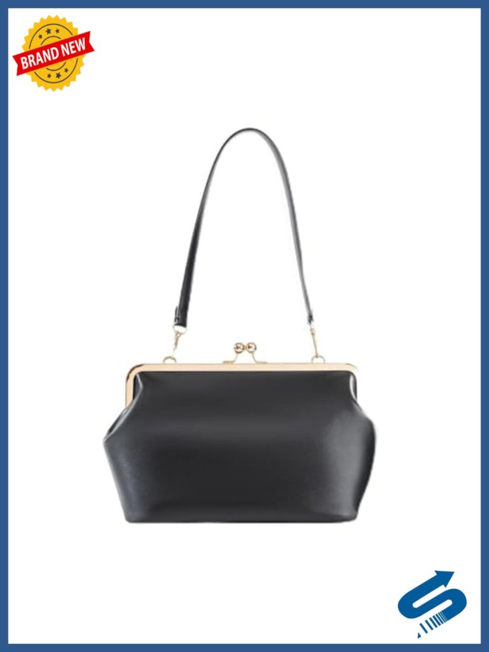 Large Leather Kisslock Frame Clutch Shoulder Bag Tote 4-in-1 - Picture 1 of 6